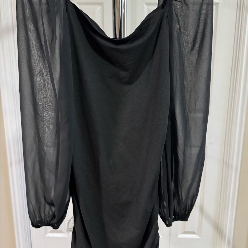 Elegant Black Dress with Sheer Sleeves